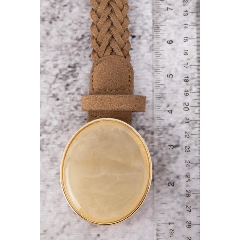 NEW Womens Ivory Braided Woven Belt with Resin Round Buckle - Picture 4 of 4